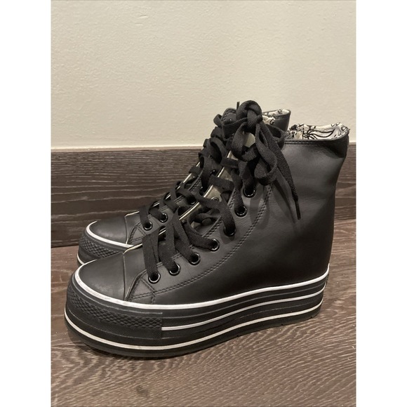 iijin Women High Top Leather Platform Sneakers Size 36 Black - Picture 4 of 8